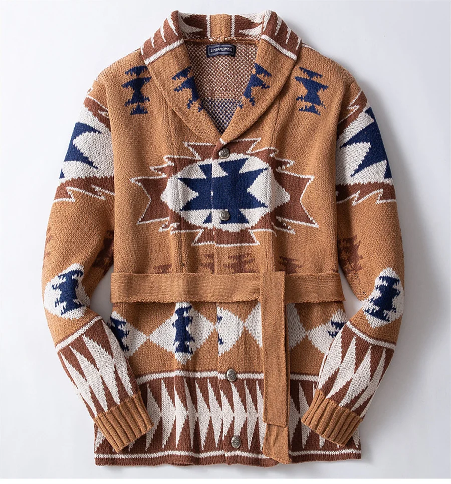 2024 винтажный мужской жаккардовый свитер повседневный толстый кардиган с