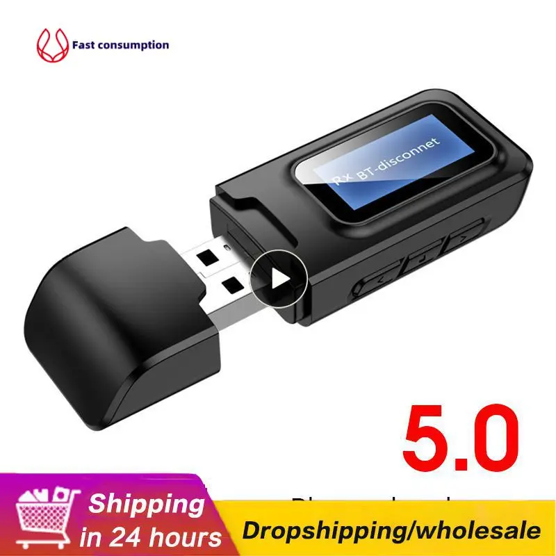 

3.5mm Mini Receiver Stereo Audio Transmitter 5.0 Portable Jack Adapter For Car Pc Tv 2 In 1 With Lcd Display Usb 2023