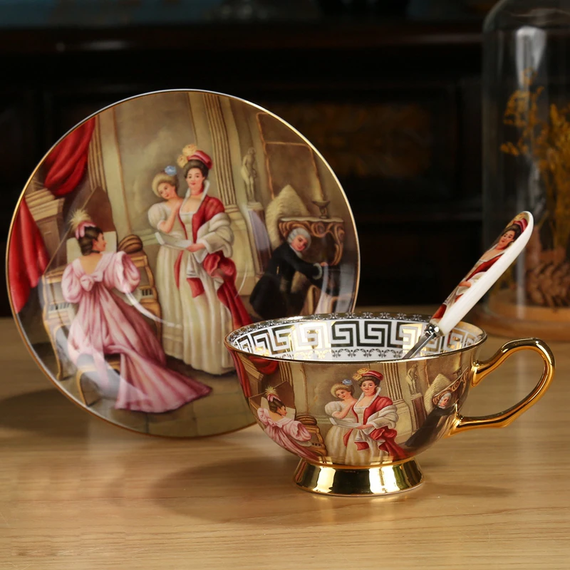 

Классическая картина, кофейная чашка, тарелка, костяная китайская керамическая чашка для послеобеденного чая, набор для чая