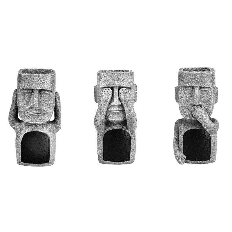 

See Hear Speak No Evil Garden Easter Island Statues Resin Sculpture Outdoor Decoration Home Vase Figurine Decor