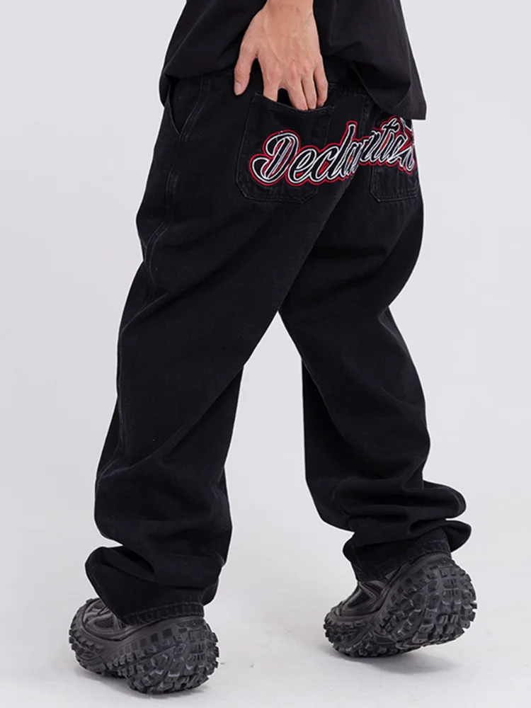 Four Seasons Trend Men's Washed Distressed Embroidered Straight Casual Pants Y2k Men Jeans Fashion Streetwear Ins Hot Sale JEANS