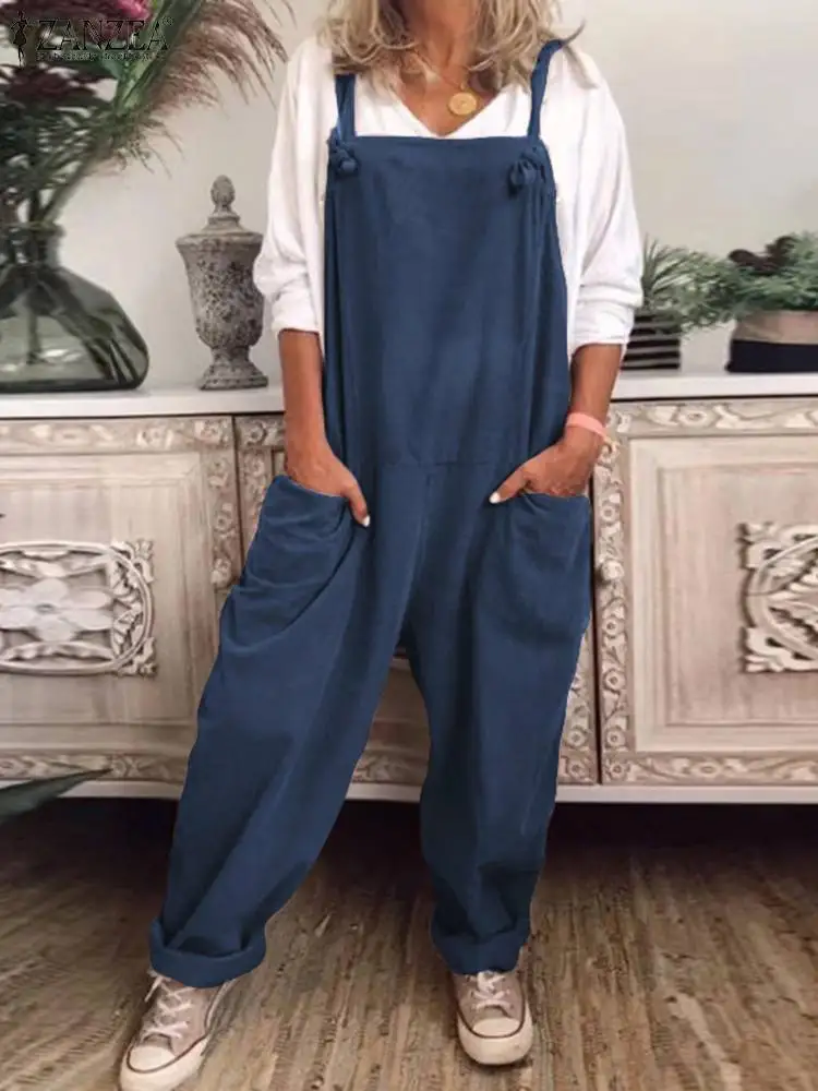 

Women Solid Jumpsuits Sleeveless Office Lady Baggy Overalls 2023 ZANZEA Casual Leisure Summer Lady Loose Playsuits Oversized 1