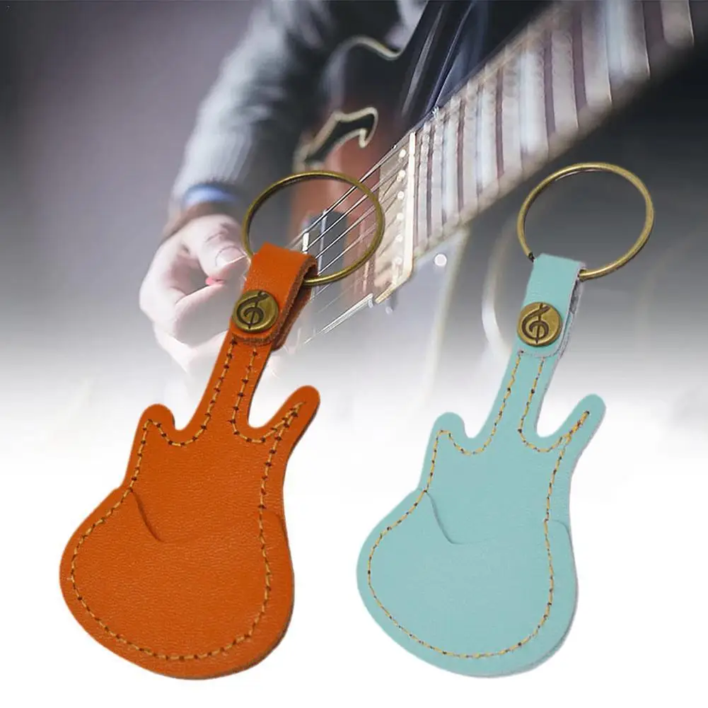 

1pc Leather Pick Cover PU Leather Key Chain Guitar Keychain Plectrums Case Picks Holder Supplies Bag W8D7