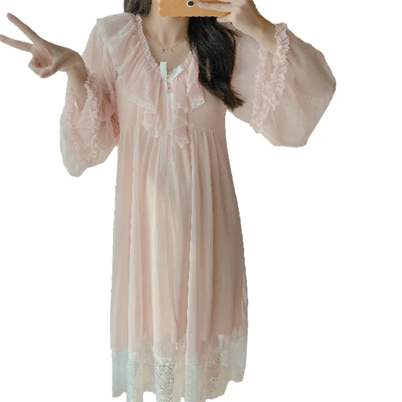 Long White Dress COTTON Nightgowns Women Luxury Homewear Elegant Sleepwear Sleepshirts Nighties Lace Sexy Palace Homewear