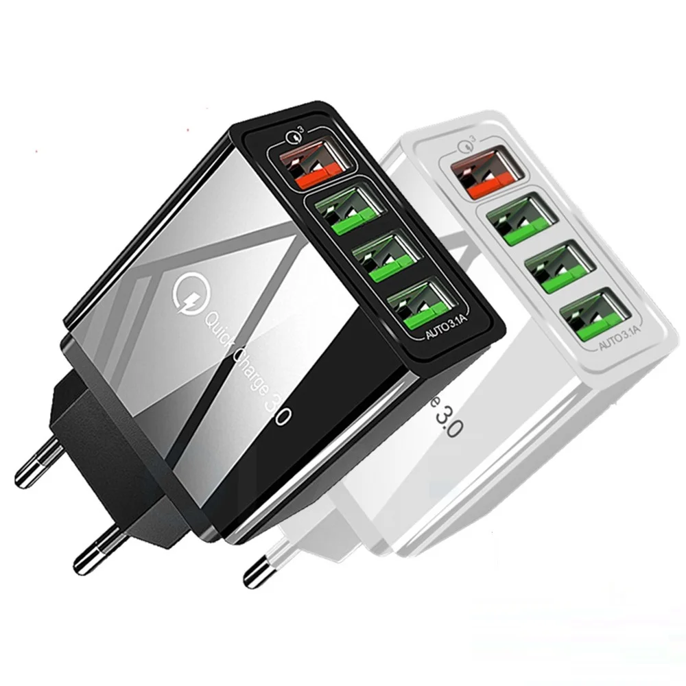 

Quick Charge 3.0 USB Phone Charger Wall 4 Port QC3.0 Fast Charging Adapter For iPhone 13 14 Samsung A50 Xiaomi EU US Charger