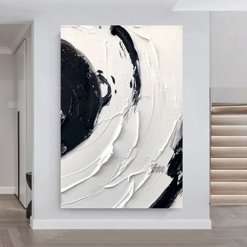 

Simple Thick Texture Canvas Abstract Black And White Art Painting Large Size Wall Picture For Bedroom Custom Artwork Unframed