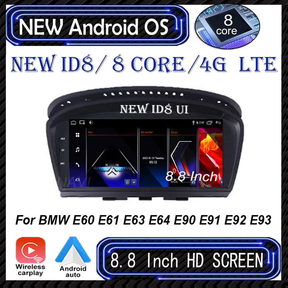 

8.8" Car Radio Player GPS Navigation Video Multimedia For BMW E60 E61 E62 E63 E65 E90 E91 E92 E93 IPS Touch HD Screen Android 12
