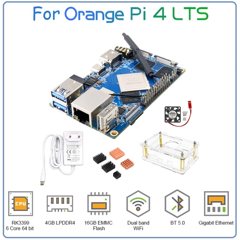 

HOT-For Orange Pi 4 LTS 4GB LPDDR4 16GB EMMC Rockchip RK3399 Wifi+BT5.0 Gigabit Ethernet Development Board Heatsinks