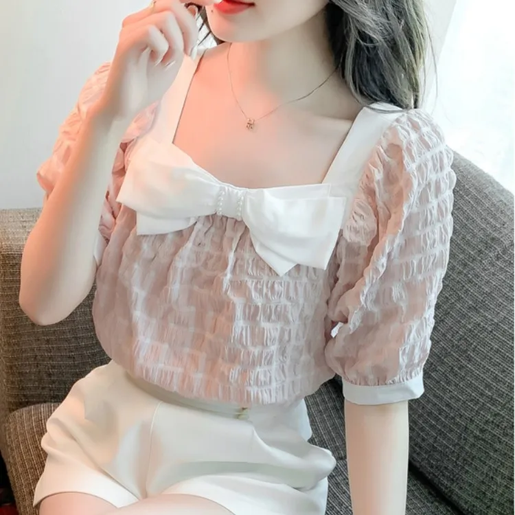 Модная Милая женская блузка с бантом новинка 2022 корейские повседневные