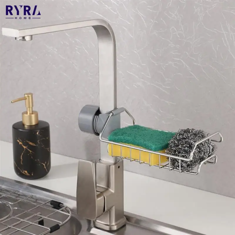 

Stainless Steel Drainer Storage Rack Soap Dishcloth Rag Sponge Shelf Adjustable Sink Faucet Basket Kitchen Organization Gadgets