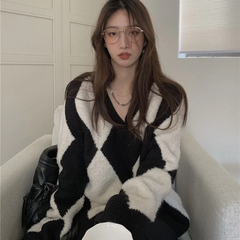 Осенне-зимний новый теплый свитер Свободный вязаный с длинными рукавами и