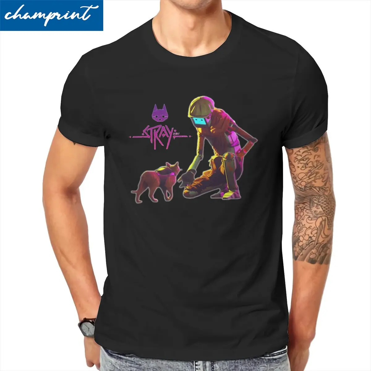 

Men Cat Video Game Stray T Shirt 100% Cotton Clothing Cool Short Sleeve Crewneck Tees Printing T-Shirt
