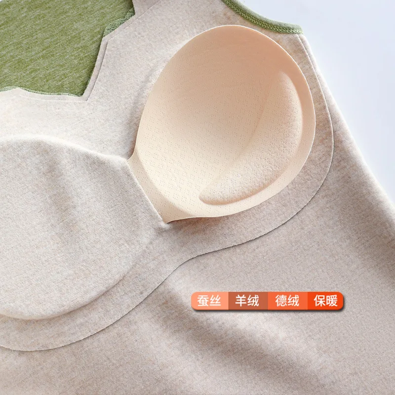 Autumn and Winter Fleece-Lined Thick Velvet Thermal Vest Women's Bra Seamless Underwear Padded Vest Underwear thermal underwear