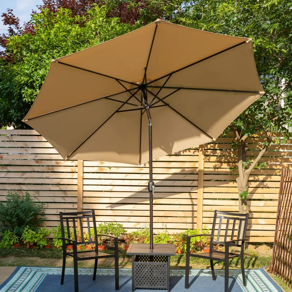 

New 9ft Patio Umbrella with 8 Sturdy Ribs with Push Button Tilt/Crank Outdoor Market Table Umbrellas Beige