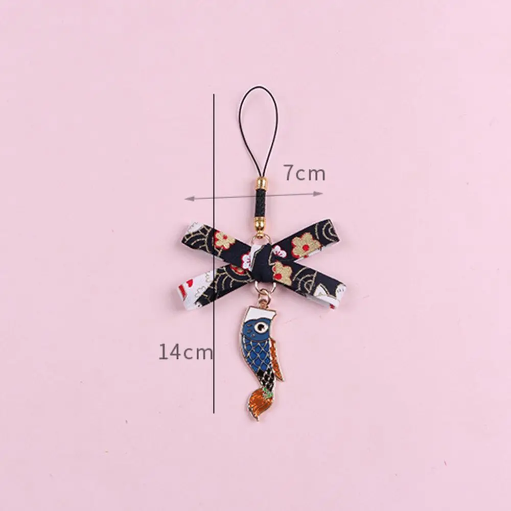 Cute Anime Carp Streamer Keychain Ladies Metal Lucky Mobile Phone Pendant Car Bag Pendant Bluetooth Earphone Box Pendant