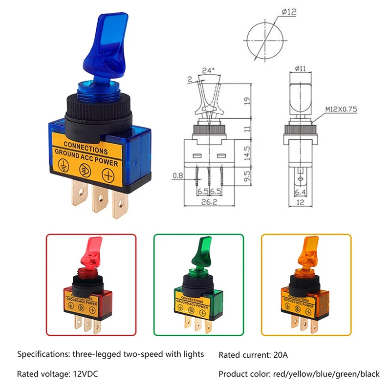 

Auto Car Boat Truck Illuminated Led Toggle Switch With Safety Aircraft Flip Up Cover Guard Red Blue Green Yellow White 12V20A