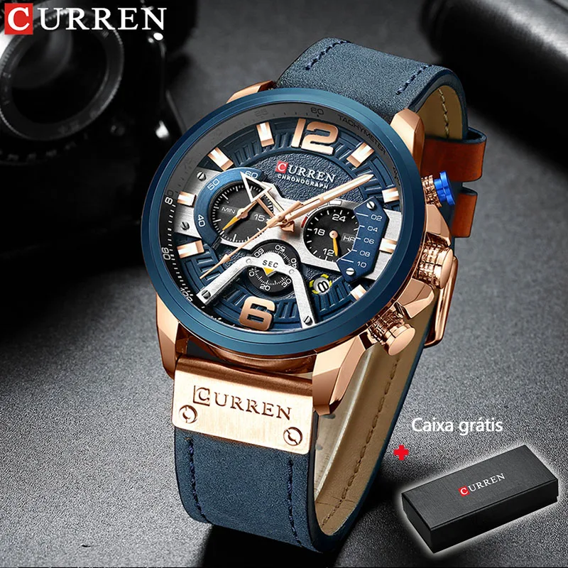 Фото CURREN мужские часы лучший бренд класса люкс синий кожаный хронограф спортивные часы для мужчин модные водонепроницаемые часы для свидания Reloj Hombre №3