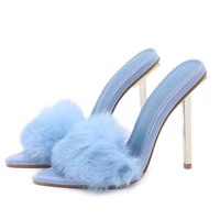 2022 new woolen high heeled slippers women wear summer fitting shoes women