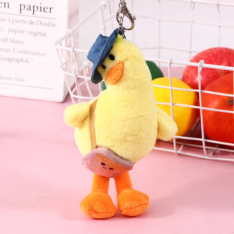 

Брелок для ключей Шея куклы с изображением милой утки из мультфильма, аксессуар для сумки с желтым и белым цветом, симпатичный плюшевый брел...