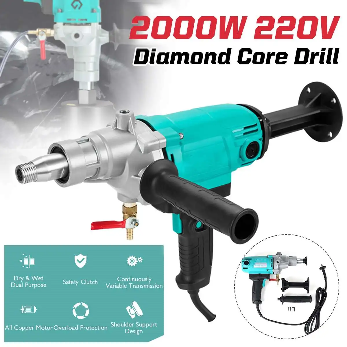 

Drillpro 220 в 2000 Вт 160 мм Алмазный сердечник дрель влажный ручной бетонный сердечник сверлильный станок с водяным насосом аксессуары