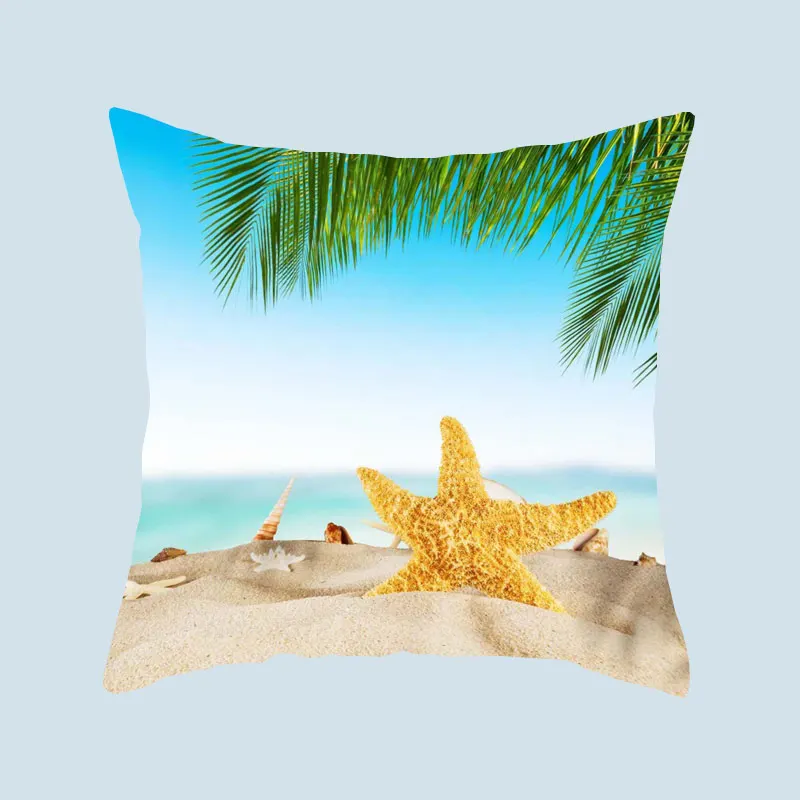 Beach Landscape Polyester Print Square Pillow Cushion Cover Car Sofa Office Chair Simple Home Decor Ornament |