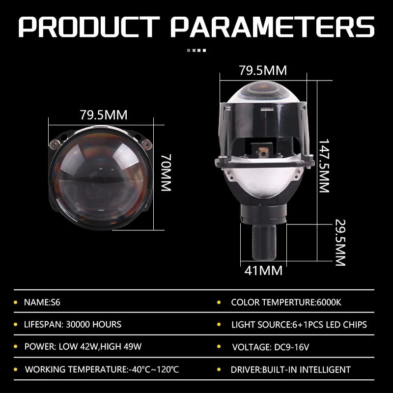 SANVI 2 5 дюйма S6 Bi светодиодная фара с линзой проектора H4 H7 9005 9006 Авто ангельскими
