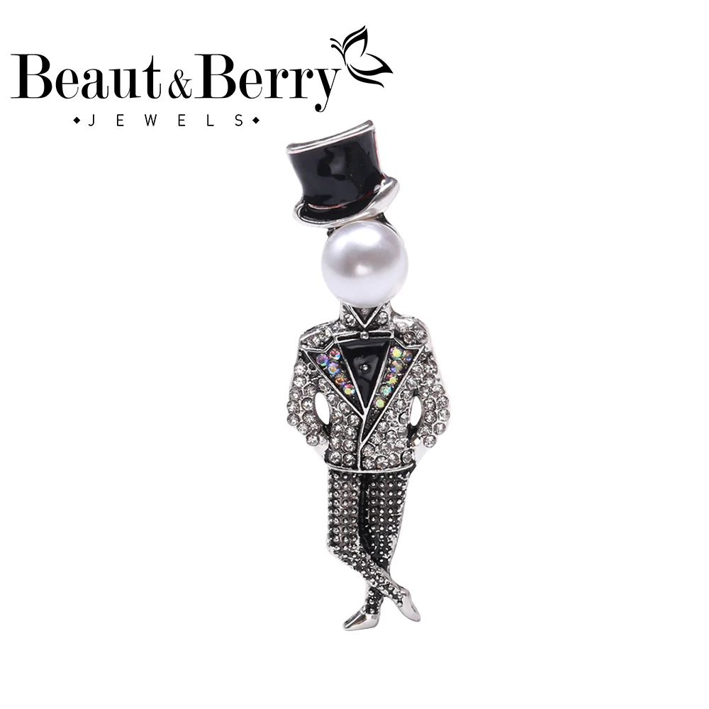 

Beaut&Berry Rhinestone Magician Brooches For Women Unisex Vintage 2-color Enamel Wear Hat Men Figure Party Casual Brooch