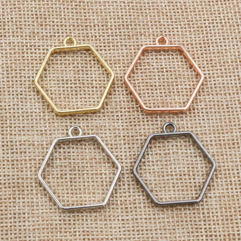10 шт. 29x28 мм шестиугольник геометрический полый цинковый сплав металлическая рамка эпоксидная смола кулон лоток для DIY ювелирных изделий аксессуары