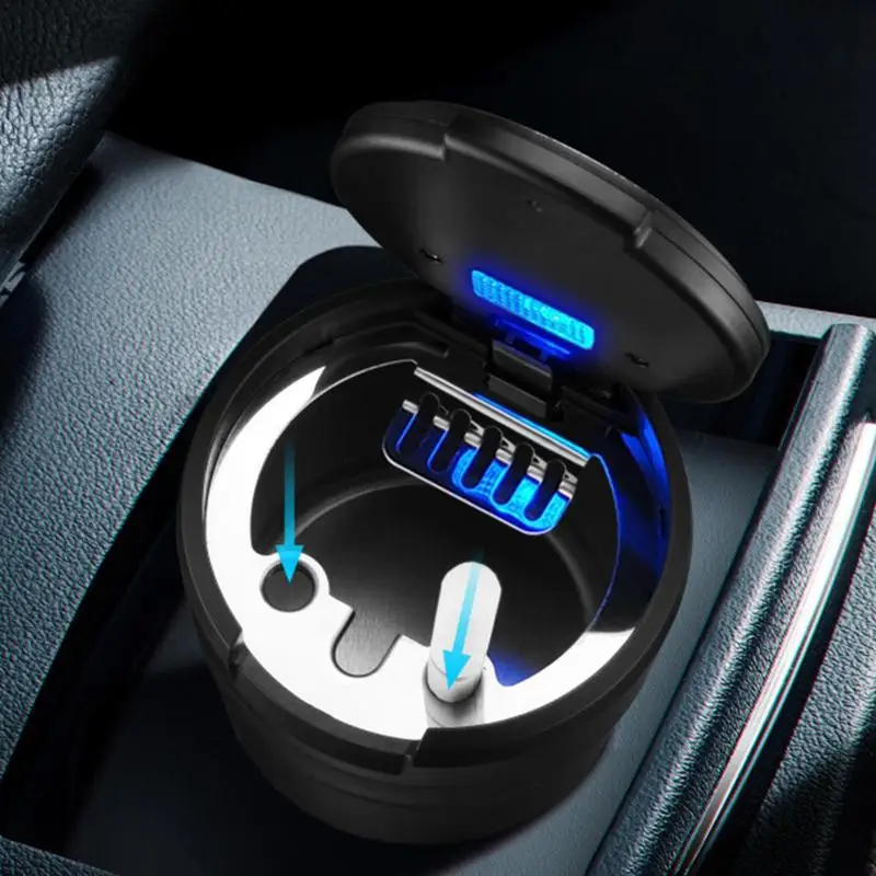 

2023 Car Ashtray Auto High Flame Retardant Ashtray Holder Universal Automobiles Cigarette Smoke Ashes Container With LED Light