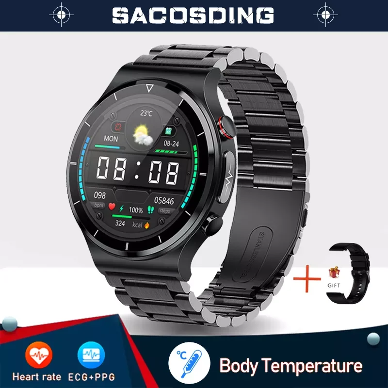 

2022 Thermometer Smart Watch 360*360 HD Full Touch Screen ECG Heart Rate Monitor Blood Oxygen Sports Smartwatch Weather Forecast