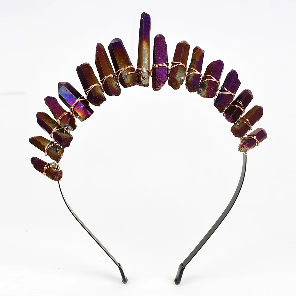 

Gemstone Tiara Dark Purple Crystal Hair Jewelry Quartz Hoop Raw Headband Mermaid Crown Wedding Battette Bridal Hair Accessories