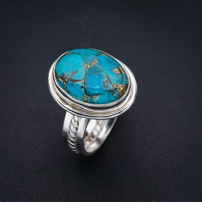 

StarGems медные бирюзовые ручной работы серебряное кольцо 8 F2205