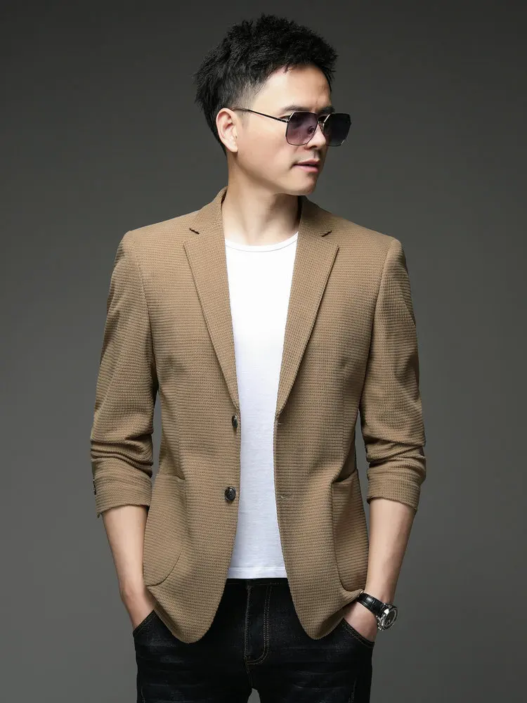 

Men Smart Casual Blazers Green Camel Navy Blue Black Notched Collar Single-Breasted Design Jacket Suit Male Outfit Spring Autumn