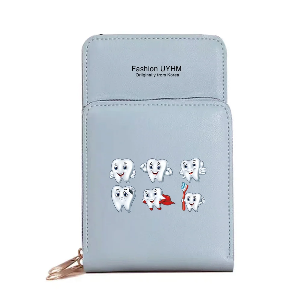 Mobile Phone Bags Women's Wallets Card Package Teeth Print Key Coin Purse Female Crossbody Bag for Apple/Huawei Cell Phone Pack