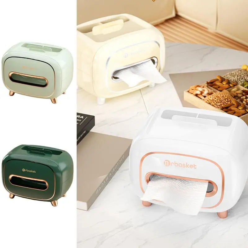 

Tissue Box Holder Multifunctional Phone Holder Remote Control Holder 2 Divisions Tissue Organizer For Bedroom Living Room Desk