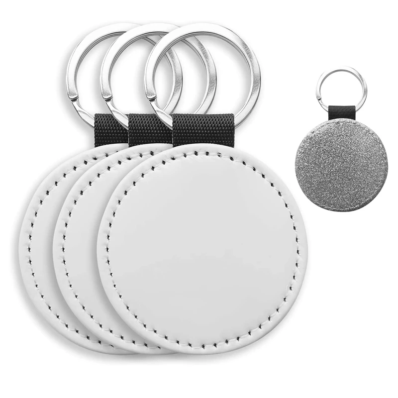 

10 Pack Sublimation Blanks Keychain Glitter PU Leather Keychain DIY Heat Transfer Keyring