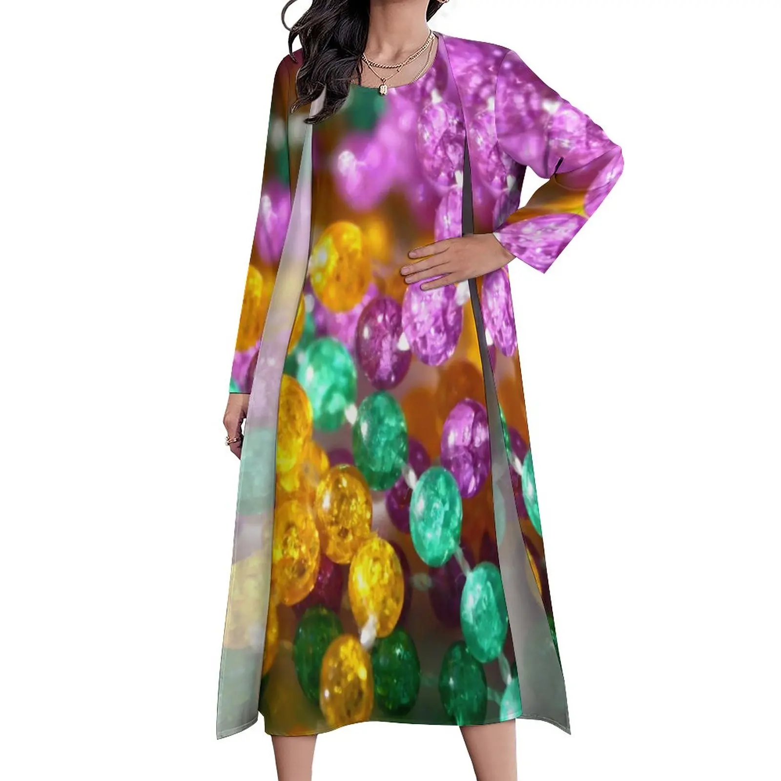 

Платье-макси с неоновыми бусинами и принтом, фиолетовое, желтое, зеленое современное платье в уличном стиле, длинные пляжные платья в стиле ...