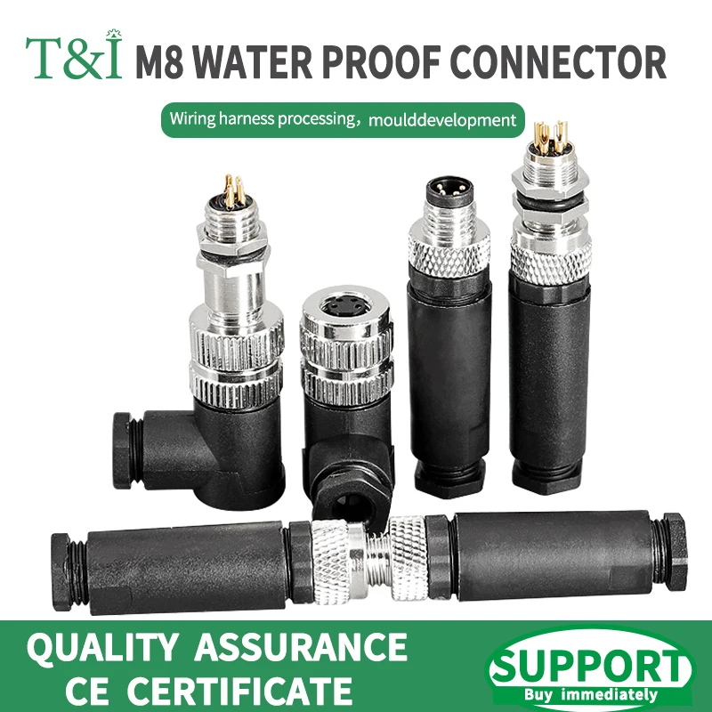 

M8 waterproof connector - 3P4P male female M8 flange +elbow/straight waterproof aviation plug socket sensor cable connector