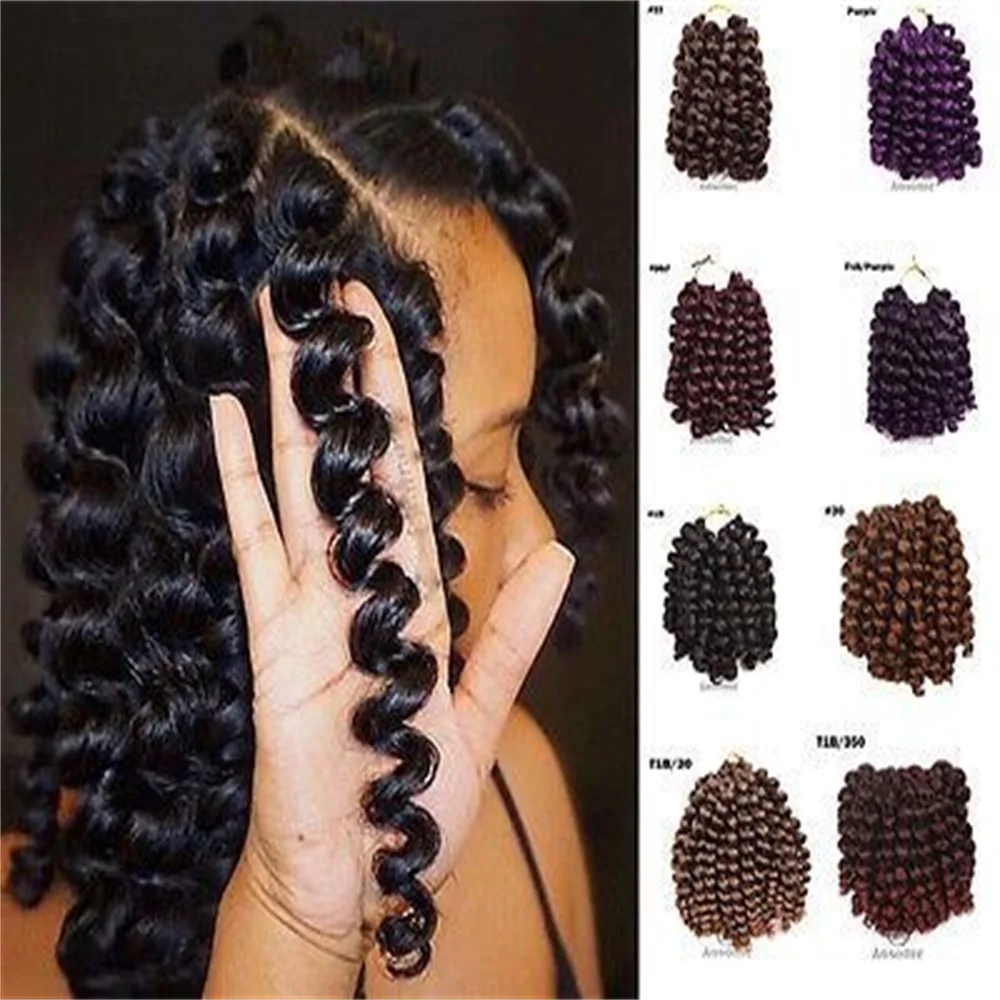 

Synthetic Ombre Jumpy Wand Curl Crochet Braids Jamaican Bounce Curl Braiding Hair Extension for Black Women 8inch 20strands