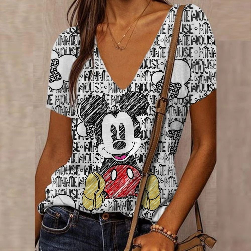 Женская футболка с коротким рукавом V-образным вырезом и 3D-принтом