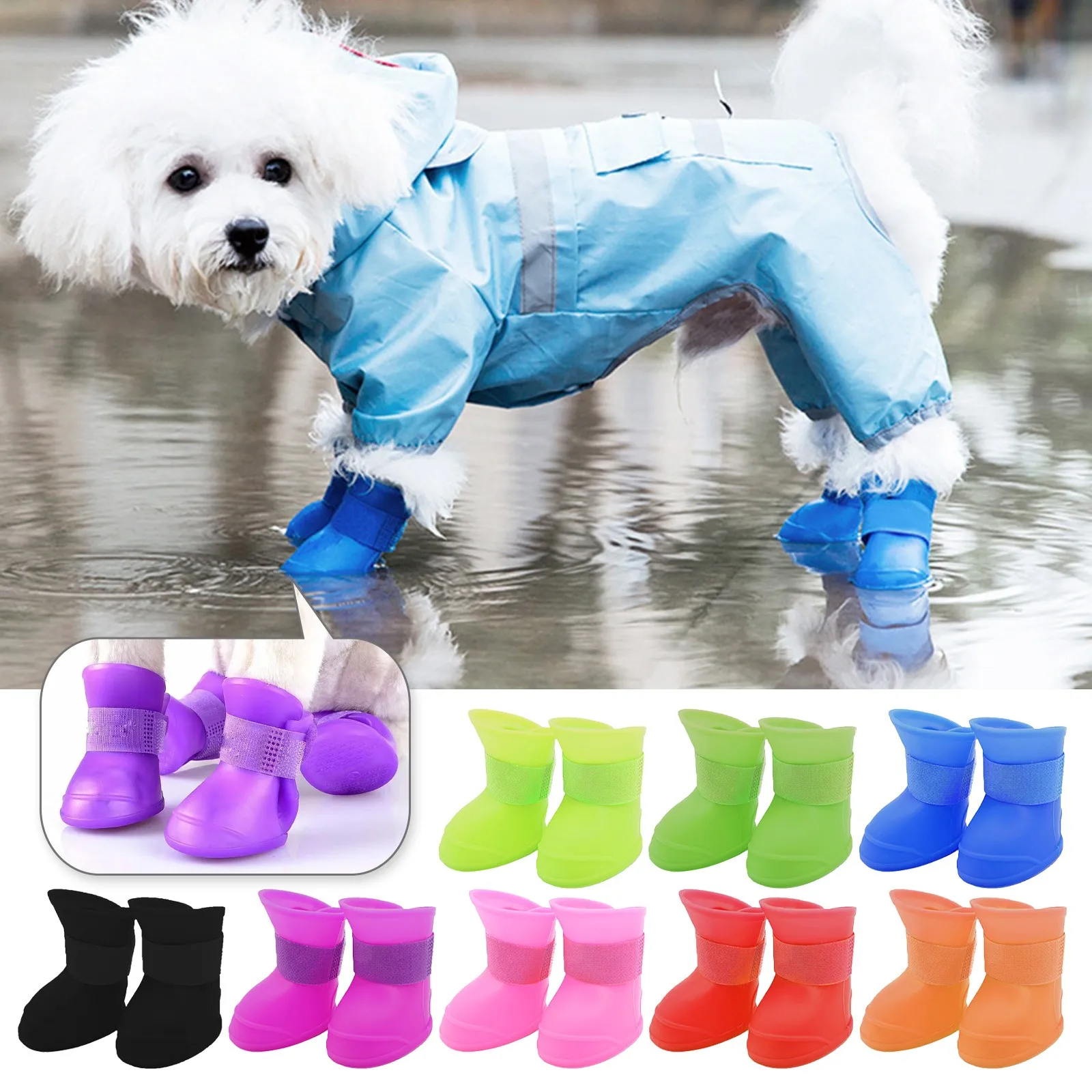 

Pet Dog Rainshoes Waterproof Silicone Dog Shoes Anti-skid Boots for Small Medium Large Dogs Cats Rainy Days Appear Pet Supplies