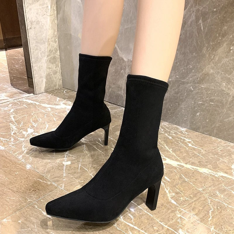 

Осенне-зимние женские сапоги на платформе, модные вязаные сапоги-носки выше колена, женские повседневные теплые брендовые праздничные сапо...