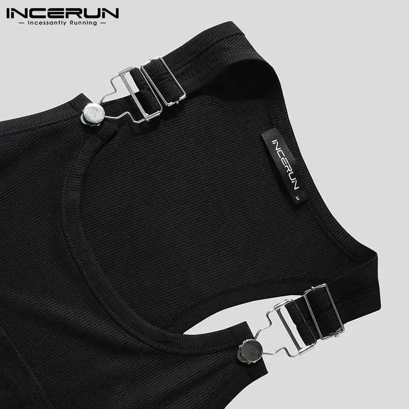 INCERUN Tops 2022 Men's Waistcoat American Style Male Solid Color Comfortable All-match Strap Buckle Stretch Knitted Vests S-5XL