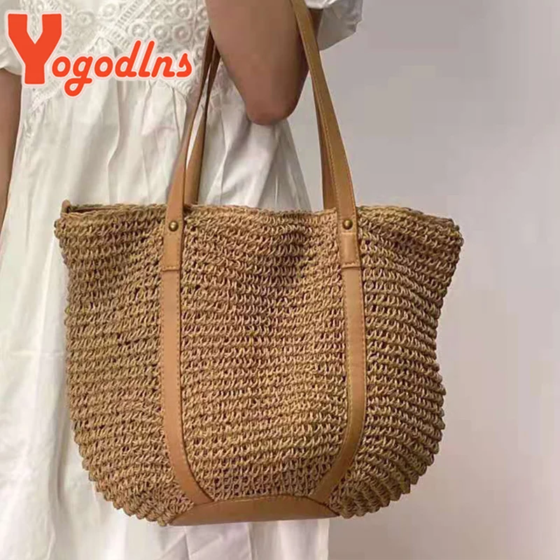 

Summer Large Capacity Straw Bag For Women Woven Handmade Beach Bags Holiday Seaside Tote Bag Rattan Shoulder Bag bolsa