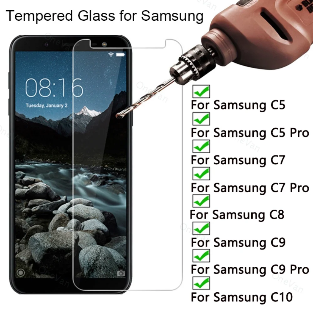 

2 шт. закаленное стекло для Samsung C5 Pro C7 Pro C8 C9 Pro C10 Прозрачная Передняя пленка для телефона 9H HD протектор экрана