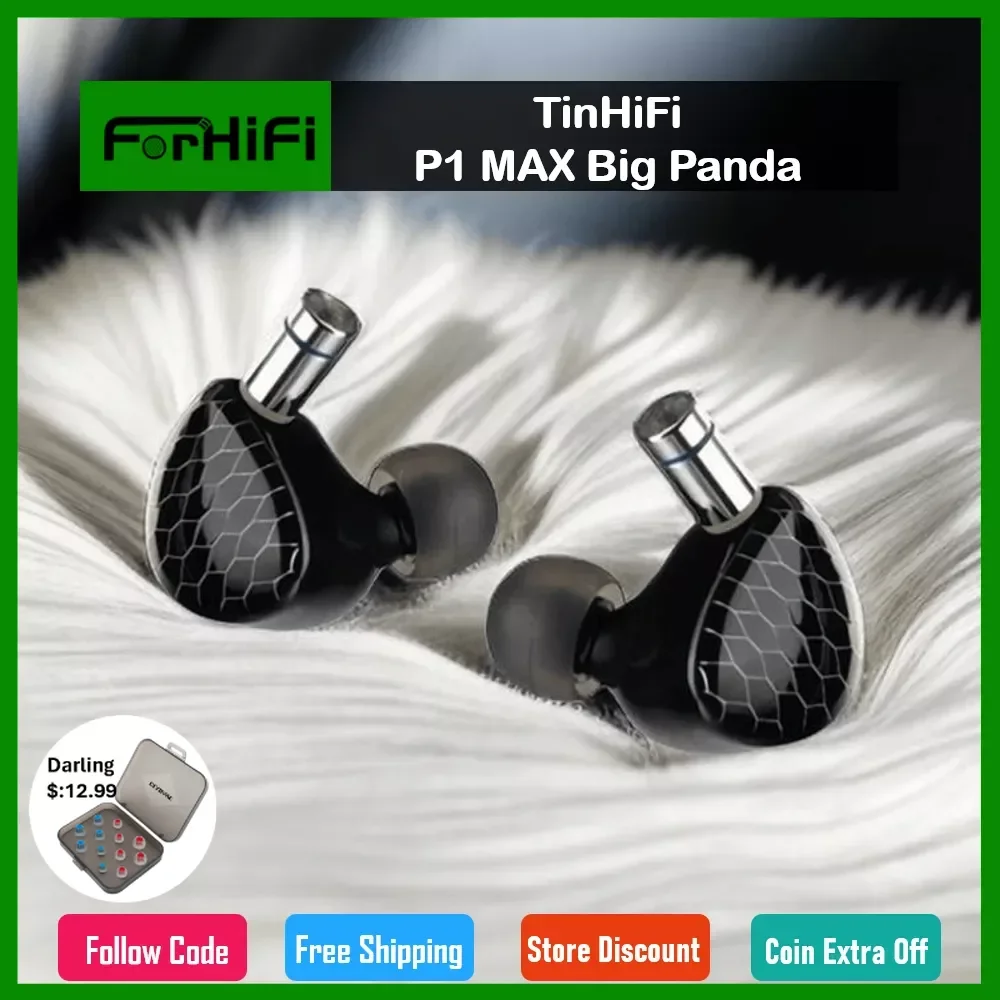 

TinHiFi P1 MAX Big Panda 14.2mm Planar IEMs Planar-Diaphragm Driver HiFi In-Ear Earphones Single Crystal Copper Detachable Cable