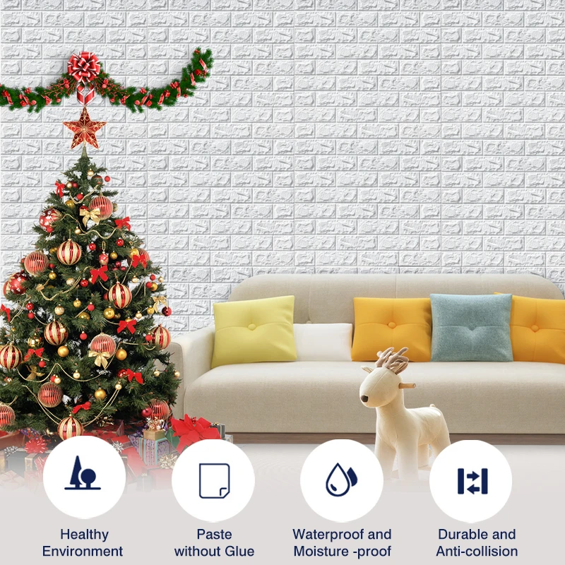 

10pcs 3D Wall Sticker Imitation Brick Bedroom Christmas Home Decoration Waterproof Self Adhesive Wallpaper For Living Room