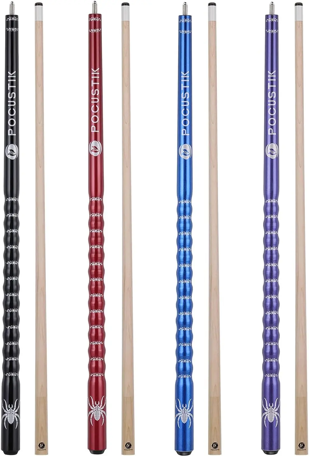 

Pool Sticks Set of 4, 58" 2-Piece Pool Cues Ergonomic, Canadian Maple Billiard Cue Stick for Men Women - Purple Black Blue W