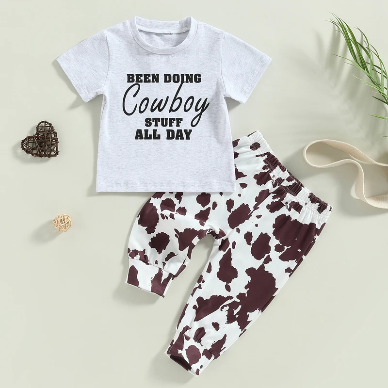 

2023-02-03 Lioraitiin 0-24M Kids Boys 2Pcs Clothes Short Sleeve Round Neck Letters Print Tops Jogger Pants Outfits