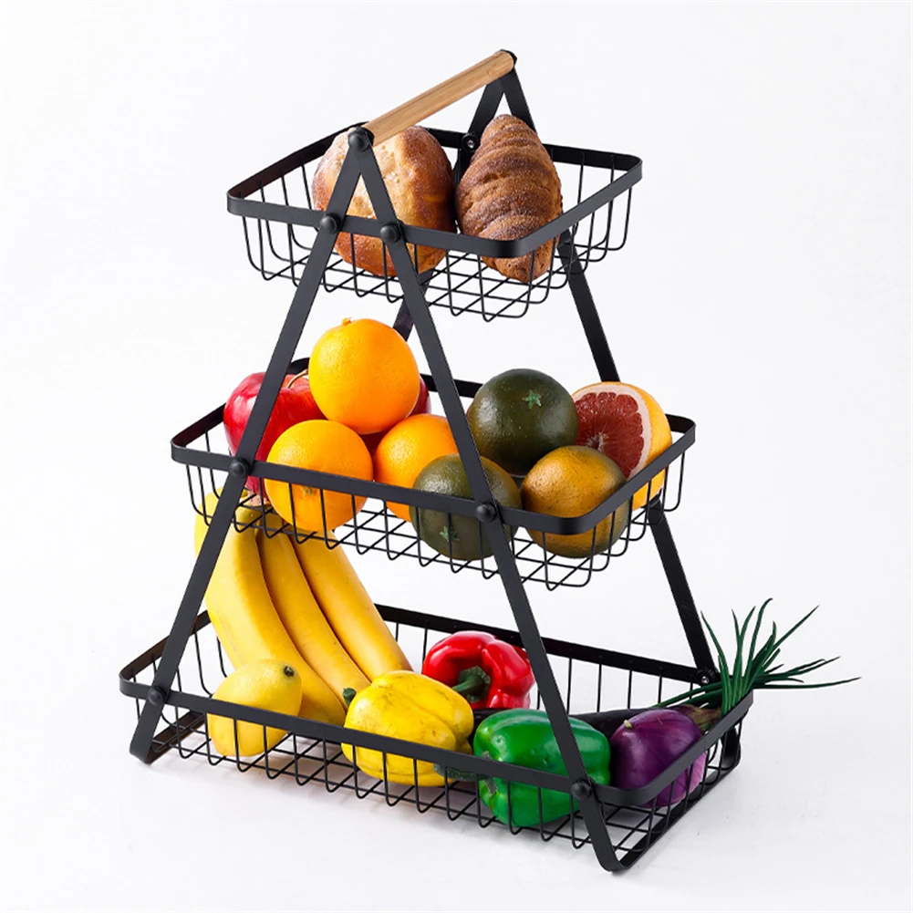 

3-Tier Countertop Fruit Basket Detachable Rectangle Metal Wire Basket Storage Organizer for Kitchen Bread Snacks Vegetables